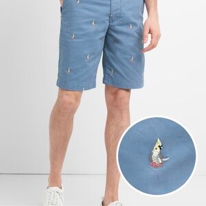 Gap Blue Men’s Chino Shorts with Embroidered Parakeets Size 31